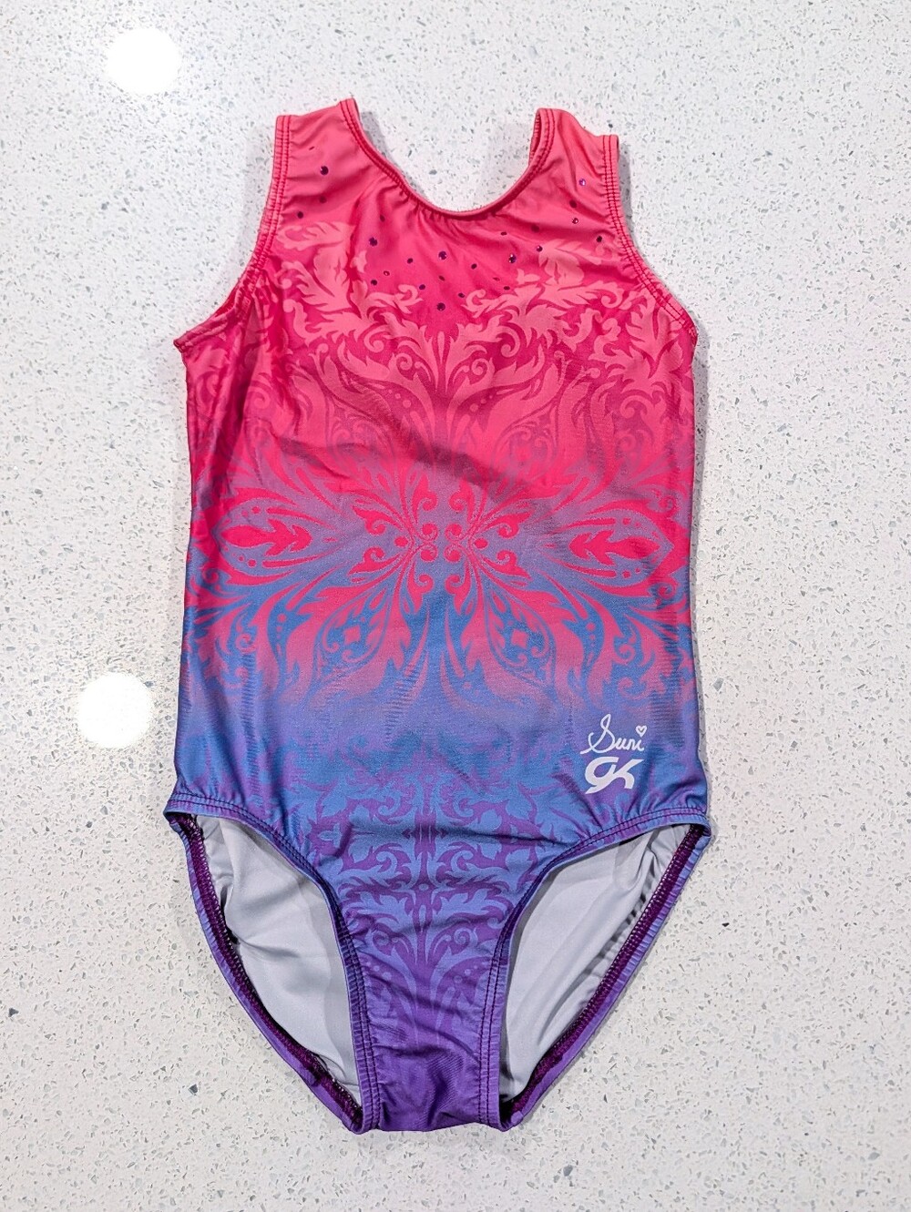 SUNI LEE GK Elite Medium Gymnastics Dance Leotard New Beginnings PAISLEY Ombre